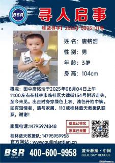 【寻人启事】图中唐铭浩于2025年08月04日上午11:00左右在桂林市临桂区大律街154号附近走失 - 安阳28生活网 ay.28life.net